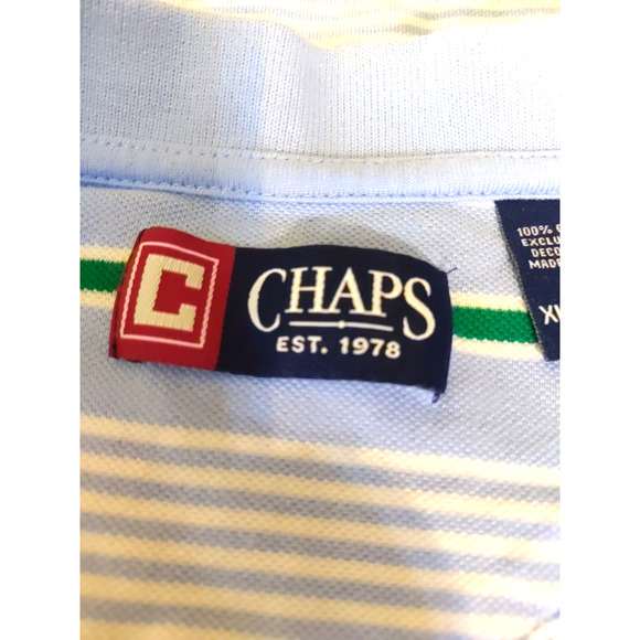 Chaps Mens Polo Shirt Blue Green White Stripe Size X Large - Picture 5 of 7
